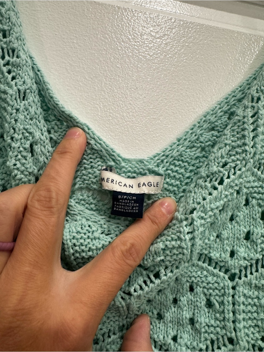 American Eagle Outfitters Crochet V-Neck Spaghetti Strap Tank - Sage Green - Picture 3 of 3